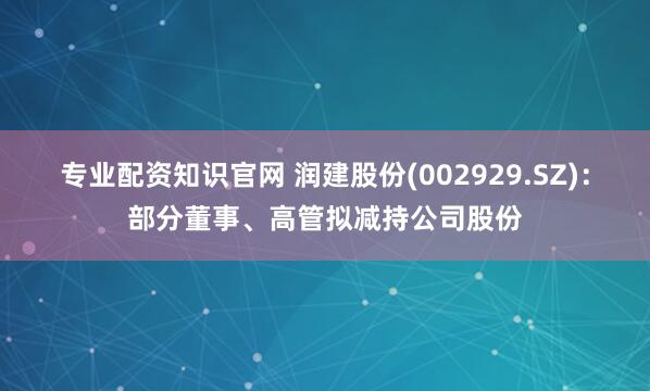 专业配资知识官网 润建股份(002929.SZ)：部分董事、高管拟减持公司股份